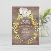 ひまわり素朴とベビーゾウ女の子ベビーシャワー 招待状 (スタンド正面)