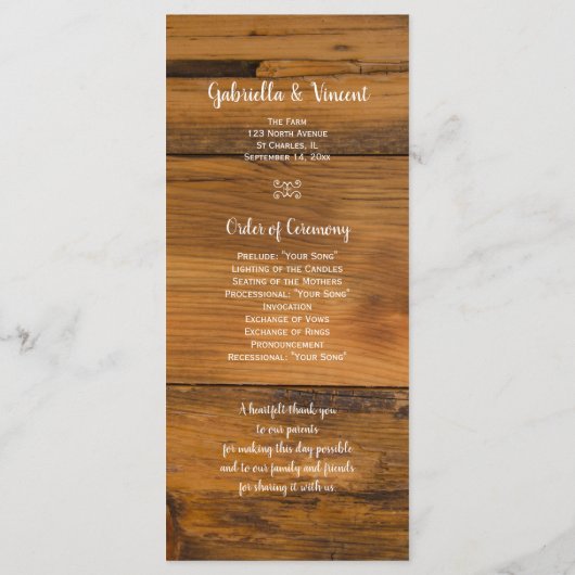 ひまわり素朴とベールの国の結婚式プログラム プログラム (裏面)