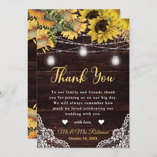 ひまわり素朴とメイスンジャーの灯結婚り サンキューカード (正面/裏面)