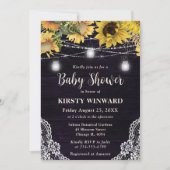 ひまわり素朴とメイソンの瓶ライト赤ちゃんシャワー 招待状 (正面)