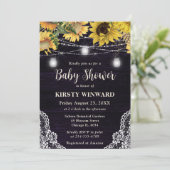 ひまわり素朴とメイソンの瓶ライト赤ちゃんシャワー 招待状 (スタンド正面)