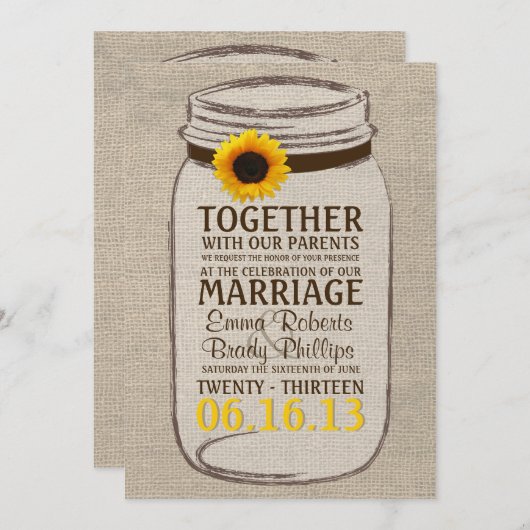 ひまわり素朴とメイソンジャー結婚式招待状 招待状 (正面/裏面)