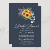 ひまわり素朴とユーカリ | ネイビーブライダルシャワー 招待状 (正面/裏面)