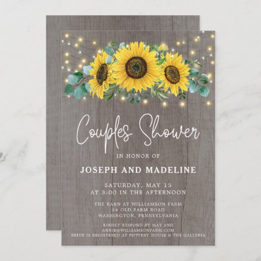 ひまわり素朴とライトカップルシャワー 招待状 (正面/裏面)