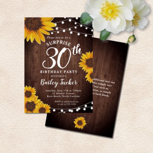 ひまわり素朴とライトサプライズ30歳の誕生日 招待状
