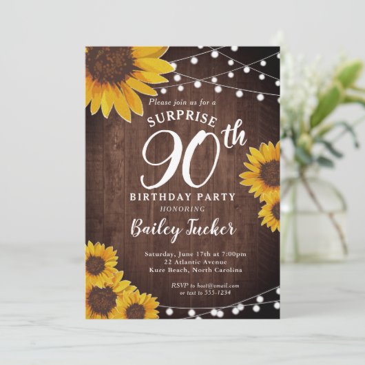 ひまわり素朴とライトサプライズ90誕生日 招待状 (スタンド正面)