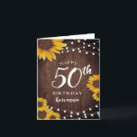 ひまわり素朴とライト50th誕生日カード サンキューカード<br><div class="desc">このデザインかわいらしは絵を描、糸の光でアクセントされた素朴な木の背景に水色のひまわり花を特徴とする。クリックカスタマイズボタンを使用すると、文字の変更やグラフィックスの移動をより柔軟に行うことができる。このデザインのバリエーションや調整製品は当店zazzle.com/store/doodleluluで入手できる。お連絡もし客様のマッチングデザインを作成するには、この製品を特定の製品に適用する必要ユニークがあります！6月2日までにDoodleLuluを見てくれてどうもありがとうバグデザイン!</div>