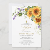 ひまわり素朴とラバンダーバプテスマ招待状 招待状 (正面)