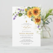 ひまわり素朴とラバンダーバプテスマ招待状 招待状 (スタンド正面)