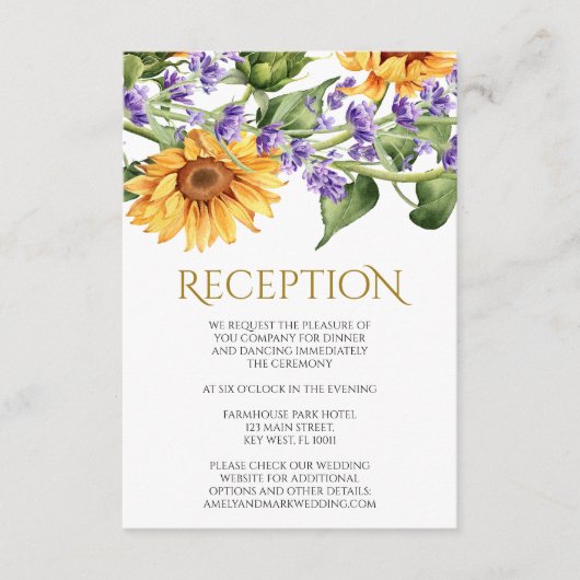 ひまわり素朴とラベンダーの披露宴カード エンクロージャーカード (正面)