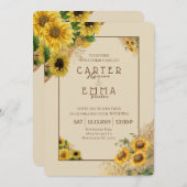 ひまわり素朴とレースのベージュカントリーウェディング 招待状 (正面/裏面)