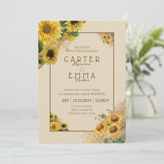 ひまわり素朴とレースのベージュカントリーウェディング 招待状 (スタンド正面)