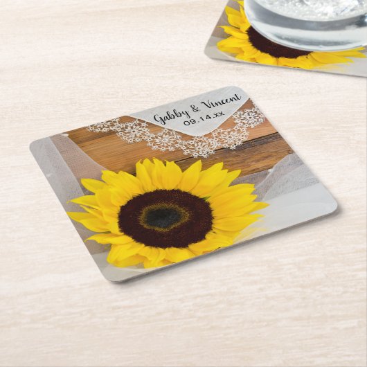 ひまわり素朴とレースの国の結婚式 スクエアペーパーコースター (アングル)
