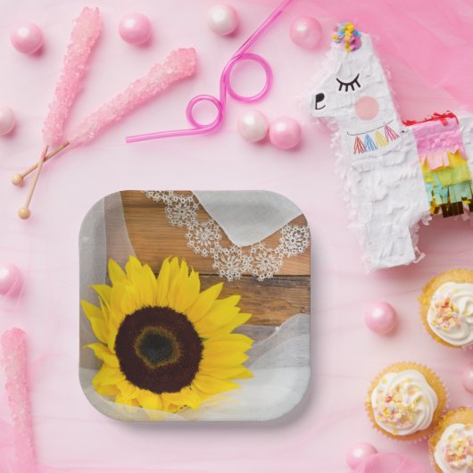 ひまわり素朴とレースの国の結婚式 ペーパープレート (パーティー)