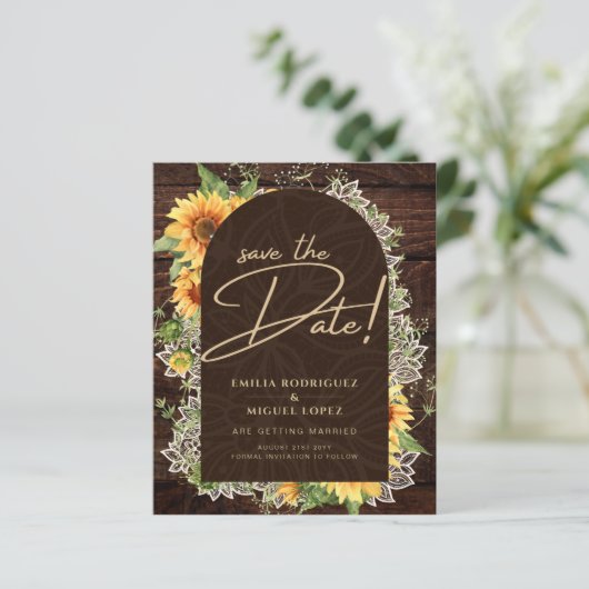 ひまわり素朴とレースの結婚式の日付を保存 (スタンド正面)