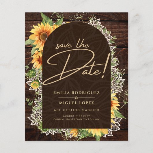 ひまわり素朴とレースの結婚式の日付を保存 (正面)