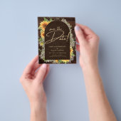 ひまわり素朴とレースの結婚式の日付を保存 チラシ (手)