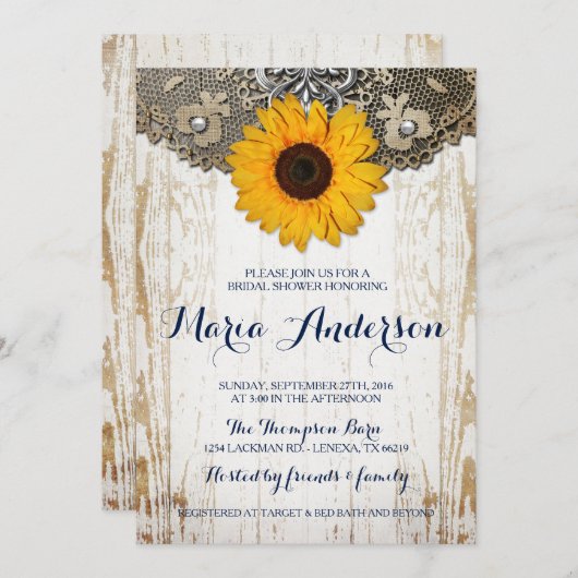 ひまわり素朴とレースブライダルシャワー招待状 招待状 (正面/裏面)