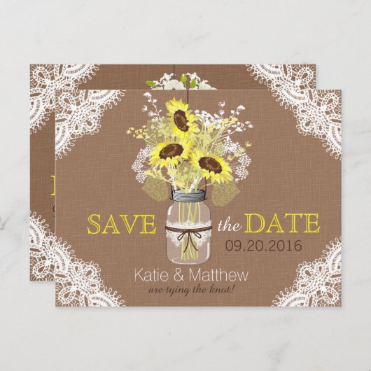 ひまわり素朴とレース日付の保存 案内ポストカード (正面/裏面)