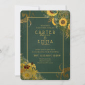 ひまわり素朴とレース緑の田舎結婚式 招待状 (正面)