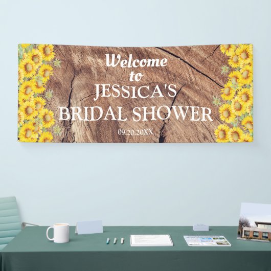 ひまわり素朴と木のテクスチャブライダルシャワー 横断幕 (トレードショー)