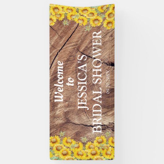 ひまわり素朴と木のテクスチャブライダルシャワー 横断幕 (縦)