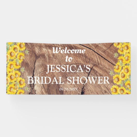 ひまわり素朴と木のテクスチャブライダルシャワー 横断幕 (横)