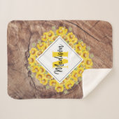 ひまわり素朴と木のテクスチャモノグラム シェルパブランケット (正面(横))