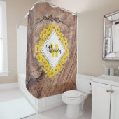 ひまわり素朴と木のテクスチャモノグラム シャワーカーテン (インサイチュ)