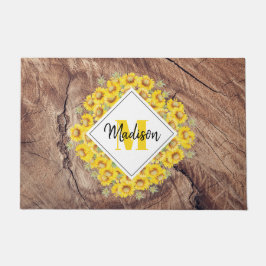 ひまわり素朴と木のテクスチャモノグラム ドアマット