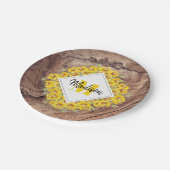 ひまわり素朴と木のテクスチャモノグラム ペーパープレート (アングル)