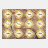 ひまわり素朴と木のテクスチャモノグラム ラッピングペーパーシート (正面3)