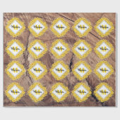 ひまわり素朴と木のテクスチャモノグラム ラッピングペーパー (フラット)