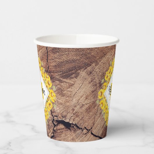 ひまわり素朴と木のテクスチャモノグラム 紙コップ (左)