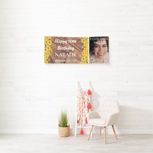 ひまわり素朴と木のテクスチャ誕生日 横断幕 (インサイチュ)