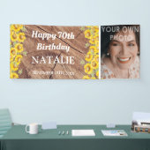 ひまわり素朴と木のテクスチャ誕生日 横断幕 (トレードショー)