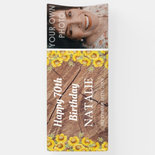 ひまわり素朴と木のテクスチャ誕生日 横断幕 (縦)