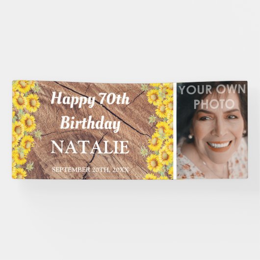 ひまわり素朴と木のテクスチャ誕生日 横断幕 (横)