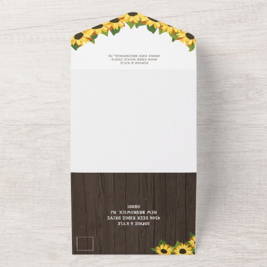 ひまわり素朴と木の結婚写真 オールインワン招待状 (外側)