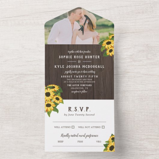 ひまわり素朴と木の結婚写真 オールインワン招待状 (内側)