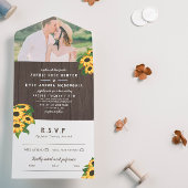 ひまわり素朴と木の結婚写真 オールインワン招待状