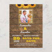 ひまわり素朴と木の結婚式の日付保存 案内ポストカード (正面)