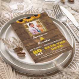 ひまわり素朴と木の結婚式の日付保存 案内ポストカード