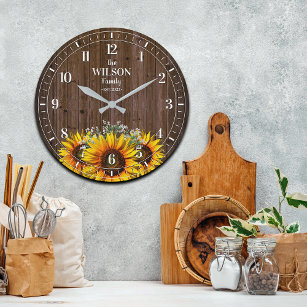 ひまわり素朴と木の苗字 ラージ壁時計