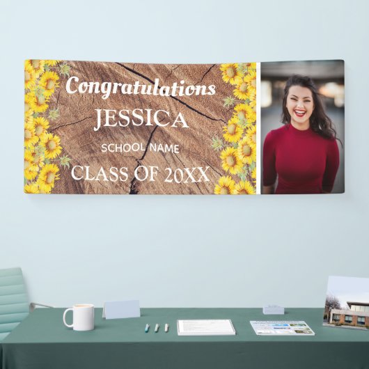 ひまわり素朴と木の質感の卒業 横断幕 (トレードショー)