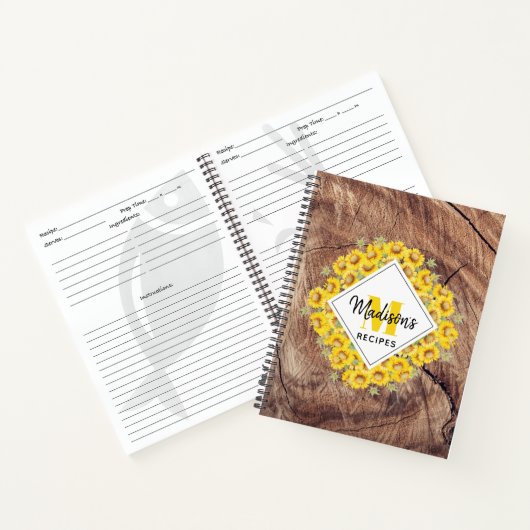 ひまわり素朴と木の質感レシピクックブック ノートブック (内部)
