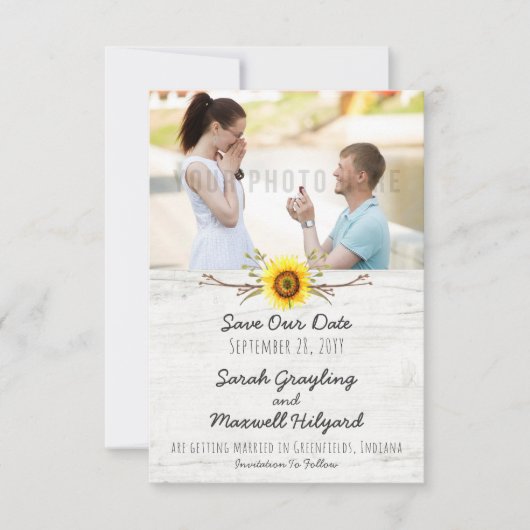 ひまわり素朴と木の農場の結婚式の日付を保存 セーブザデート (正面)