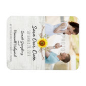 ひまわり素朴と木の農場の結婚式の日付を保存 マグネット (横)