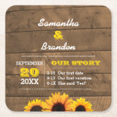 ひまわり素朴と木パーソナライズされた結婚の スクエアペーパーコースター (正面)