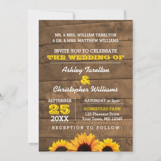 ひまわり素朴と木材結婚式招待状 招待状 (正面)